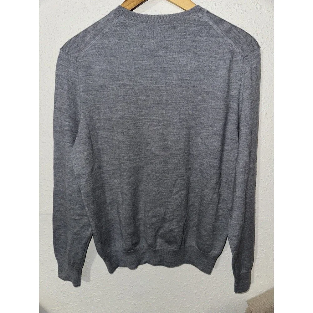 Saks Fifth Avenue Wool Sweater Men Lrg Wolfe Gray Pullover Knit Casual Preppy